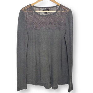 Lucky Brand Lace Yoke Thermal Long Sleeve Top Sz M